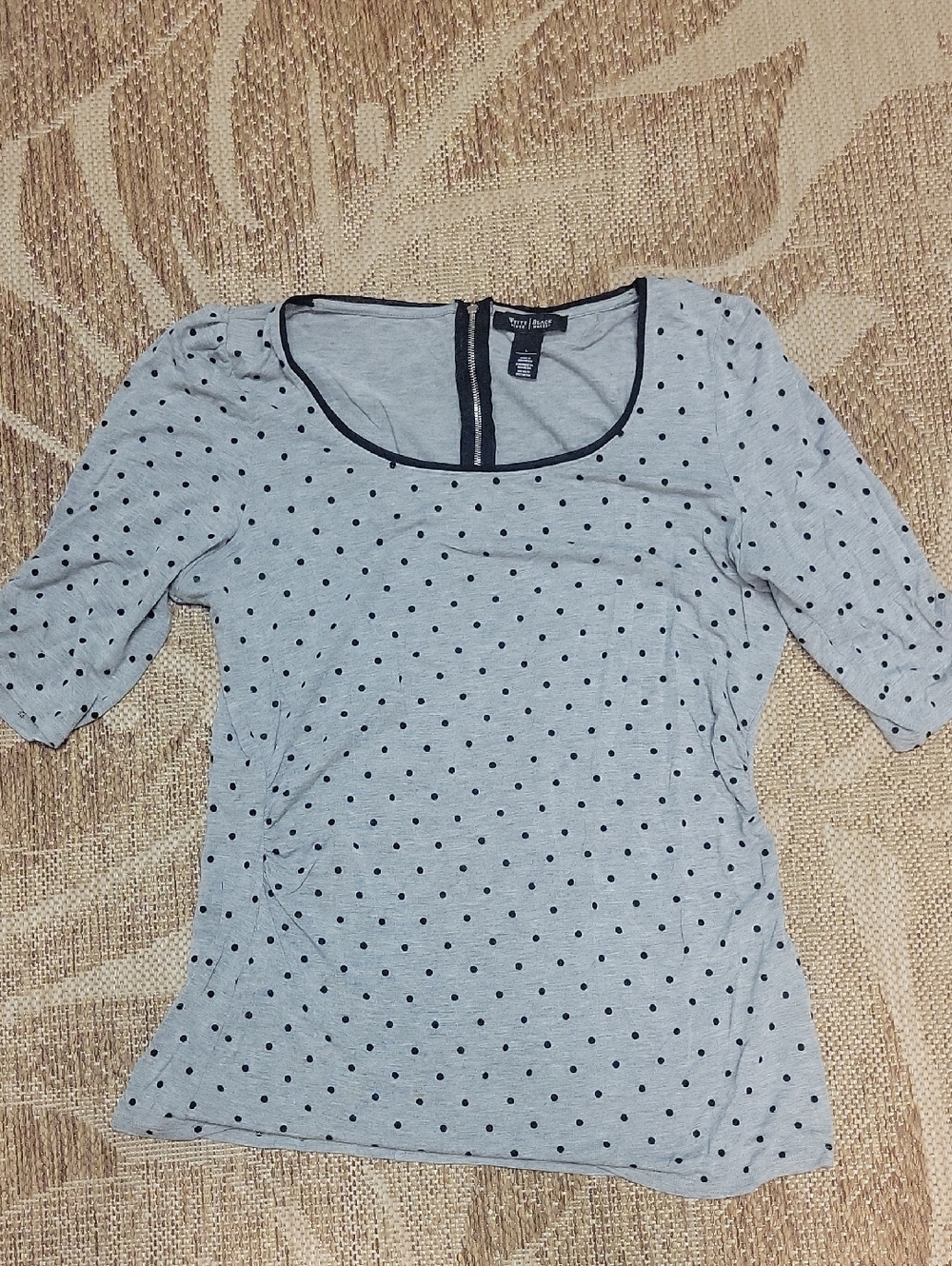 WHBM Gray Polka Dot Scoop Neck Top